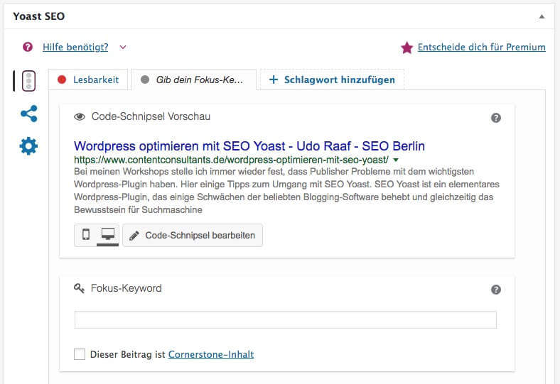 Yoast SEO - Artikel optimieren