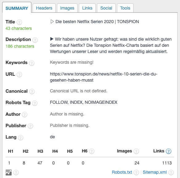 Google Snippet Check