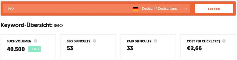 SEO Keyword Recherche mit Ubersuggest