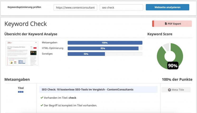 Seobility Keywordcheck